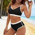thumbnail image 5 of Lovzfmll Bikini Set for Women, High Waisted Two Piece Color Block Swimsuit, Tummy Control Plus Size Bathing Suit for Beach, 5 of 9