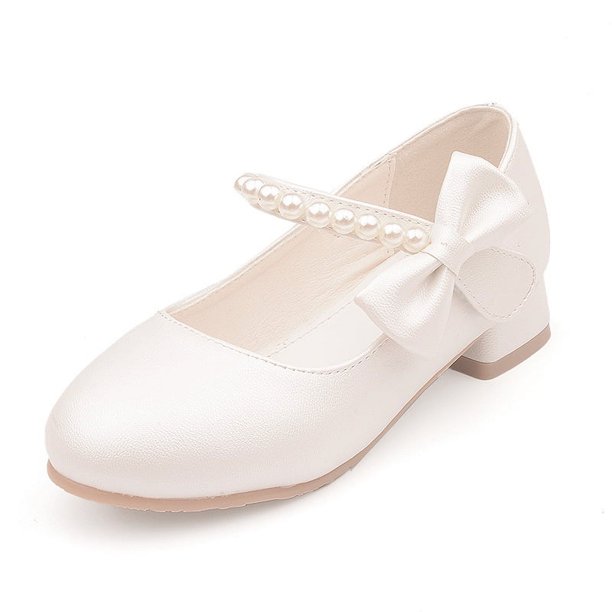 Zapatos para niños, zapatos de cuero para niños, lazo blanco, primavera y otoño, zapatos de princesa de tacón alto para niñas, zapatos de marea perlada