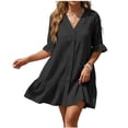 thumbnail image 3 of AGWOLF Cover Ups for Swimwear Women V Neck Short Sleeve Shirts Dresses Button Down Bathing Suit Cover Up Beach Vacation Outfits Black XL, 3 of 8