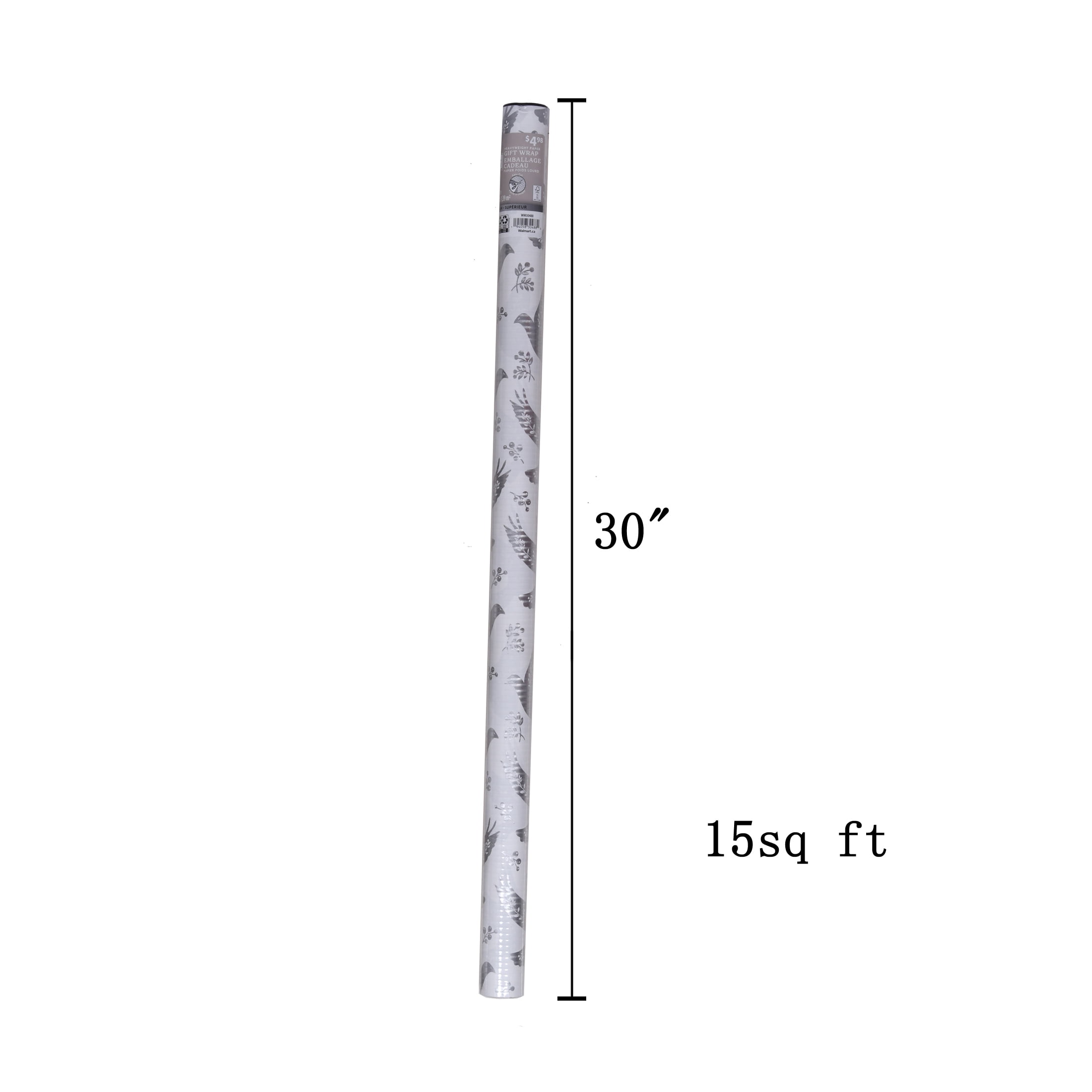 Holiday Time Silver and White Christmas Wrapping Paper, 15 Sq ft