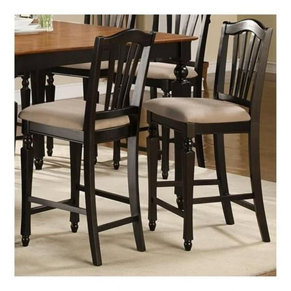 East West CC-BLK-C Chelsea Stools with upholstered seat- 24 in. seat height- Black & Cherry - Pack of 2