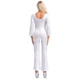 thumbnail image 3 of Choomomo Women Metallic 70s Disco Dance Jumpsuit Long Sleeves Bell Bottom Slim Fit Bodysuit Clubwear Silver 180, 3 of 4
