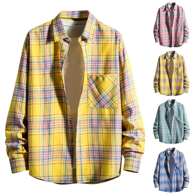 Yuyuzo Chemises pour Hommes Grande Taille à Carreaux à Manches Longues Blouses Décontractées Boutonnées Coupe Ample Hauts Mode avec Poche