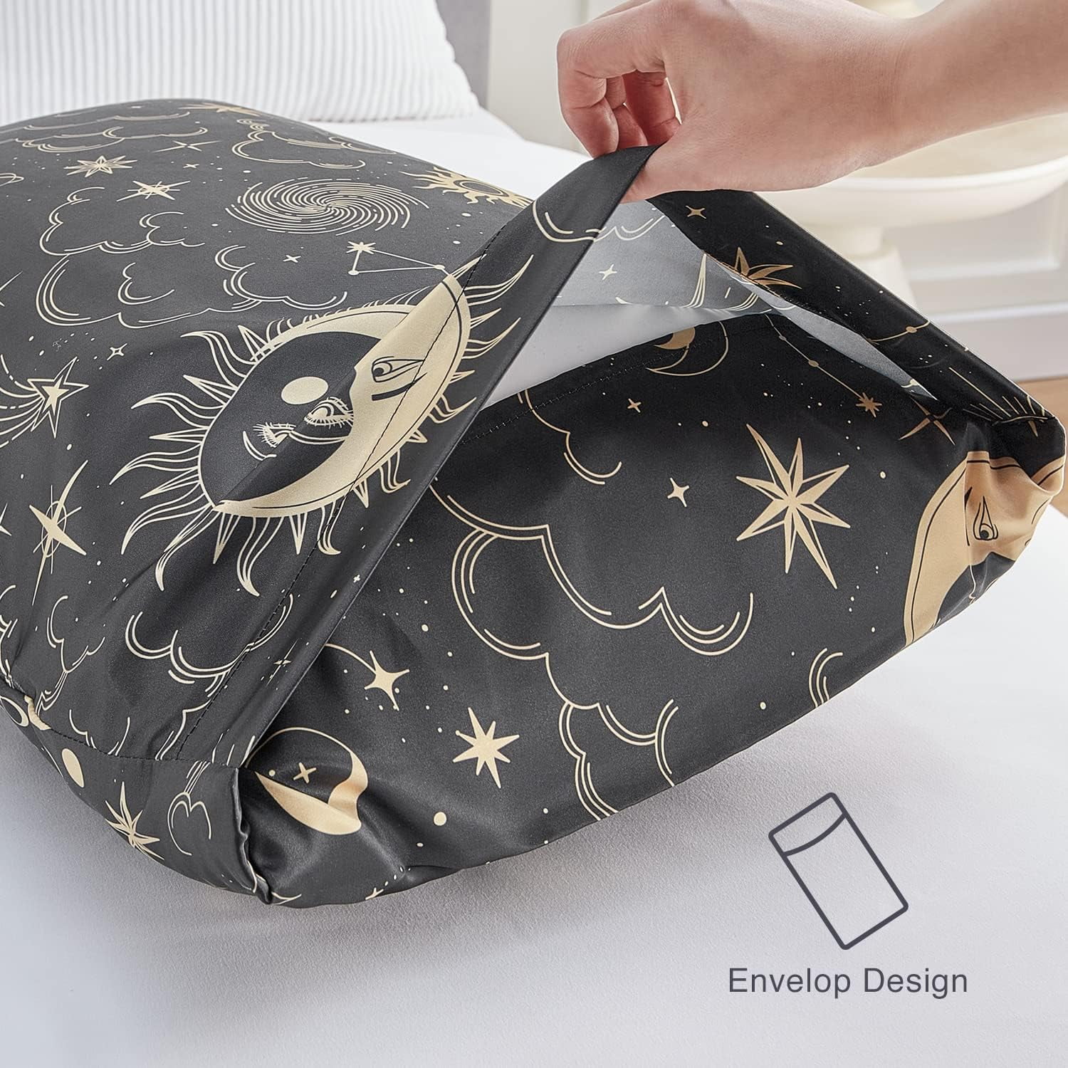 Satin Pillowcase for Hair and Skin Queen - Black Printed Silk Pillow Cases 2 Pack 20x30 inches Set of with Envelope Closure, Gifts Women Men
