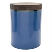 Surya Palominas Modern Ceramic Outdoor Stool in Blue/Dark Brown