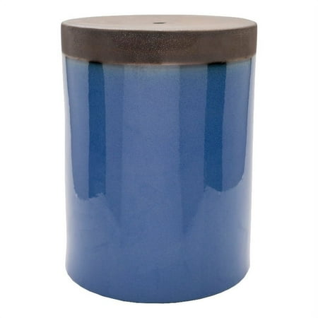 Surya Palominas Modern Ceramic Outdoor Stool in Blue/Dark Brown