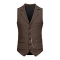 thumbnail image 2 of Mens Tweed Vest Retro Lapel Chain Waistcoat Formal Suit Gilet Business Casual Sleeveless Jacket for Office Party Wedding Khaki 3XL, 2 of 9