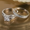 thumbnail image 6 of MABELLA 2.10 Carat TCW Classical Princess Cut CZ 925 Sterling Silver Wedding Rings Bridal Set, 6 of 12