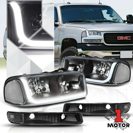 Black Housing Headlight Clear Signal LED DRL for 99-07 GMC Sierra/Yukon Classic 00 01 02 03 04 05 06