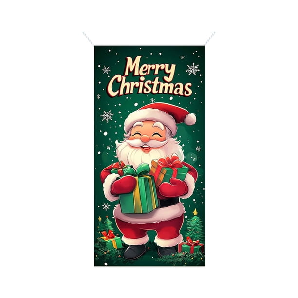 Decoraciones de Navidad Interior 35 X 71 Pulgadas Marco de Puerta de Navidad - Patrón de Santa Claus - Decoración de Puerta de Navidad - Decoración de Fiesta Del Festival