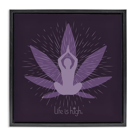 Stupell Industries Meditating Mindful Plant Novelty & Humor Painting Black Floater Framed Canvas Art Print Wall Art, 18 x 18