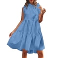 thumbnail image 1 of adviicd Robes Midi pour Femmes Robe Courte à Volants Fluide Col en V Manches Longues Ceinture Bleue,TTG, 1 of 5