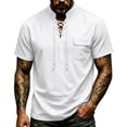 thumbnail image 4 of Landzoo Men'S Tees Solid Color Short Sleeve Henley T Shirt Summer Quick Dry Men Shirt Size XL White, 4 of 9