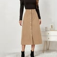 thumbnail image 2 of Women's Skirts Long Solid High Waist Corduroy Hip Wrap Breasted Slim Fit Solid Skirt Summer Clothes for Women Beige L, 2 of 4