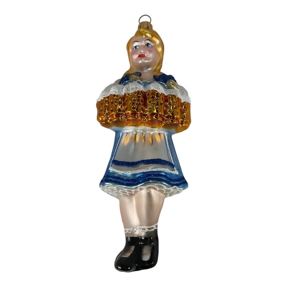Bavarian Oktoberfest Beer Waitress Girl Polish Blown Glass Christmas Ornament