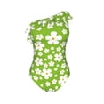 thumbnail image 5 of Wukai Green White Flowers Chic One Shoulder Swimwear with Ruffle Design and Tummy Control Skirt: Fashionable, Supportive, Comfortable for Beach-Medium, 5 of 7