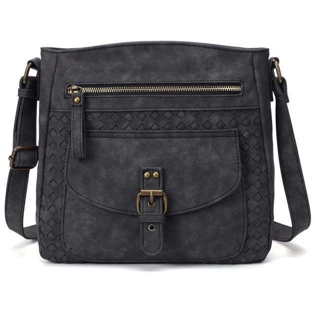 KouLi Buir Crossbody Purses for Women PU Leather Shoulder Handbags Multi Pockets Straw Weaving Design