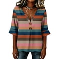 thumbnail image 4 of Stralyhd 3/4 Length Sleeve Womens Tops Summer Casual V Neck Henley Blouses Beach Vacation Tops Work Shirts Multicolor XL, 4 of 6