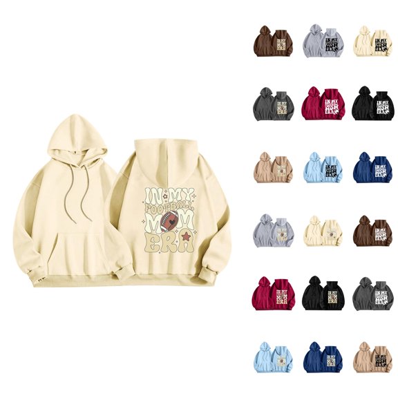 In My Football Mom Era Hoodies for Women Fall Winter Long Sleeve Graphic Hooded Sweatshirt with Pockets Pullover Tops