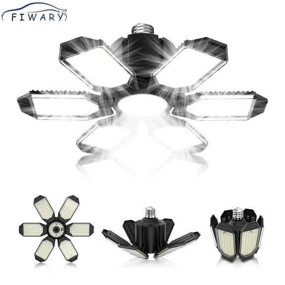 FIWARY Garage Light Bulbs - Garage Lights Led Screw into Bulb Socket with 6 Deformable Panels 6500K Basement Light Fixture E26 Base Led Shop Lights for Basement Workshop Warehouse Attic - 4Pack
