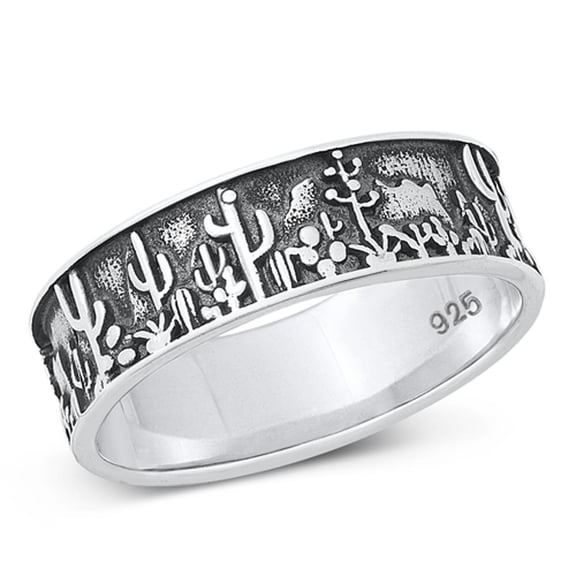 Cute Desert Scene Ring .925 Sterling Silver Oxidized Nature Band Jewelry Female Male Unisex Size 6