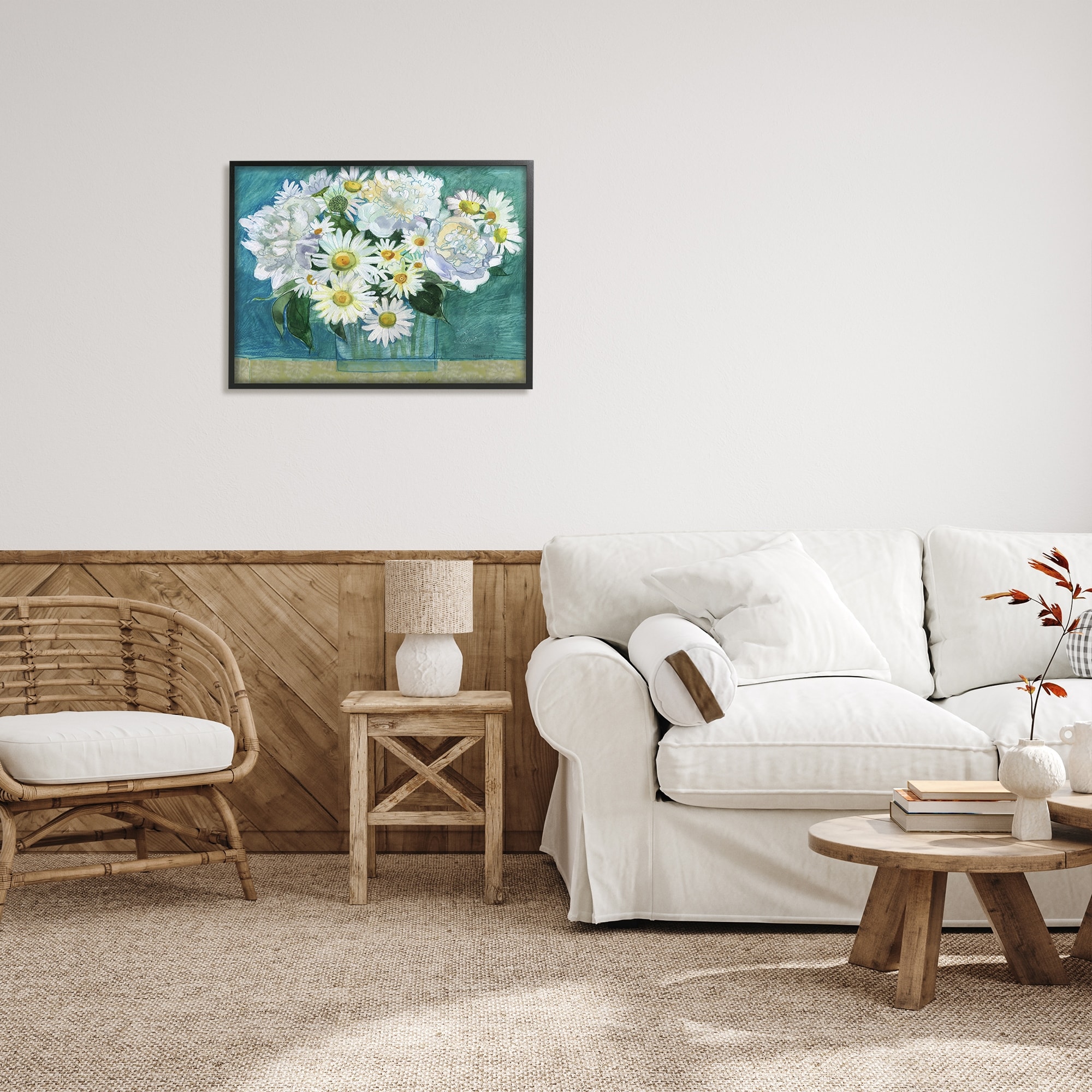 Stupell Industries Mixed White Flower Blossoms Layered Collage Drawing Painting Black Framed Art Print Wall Art, Design by Maret Hensick