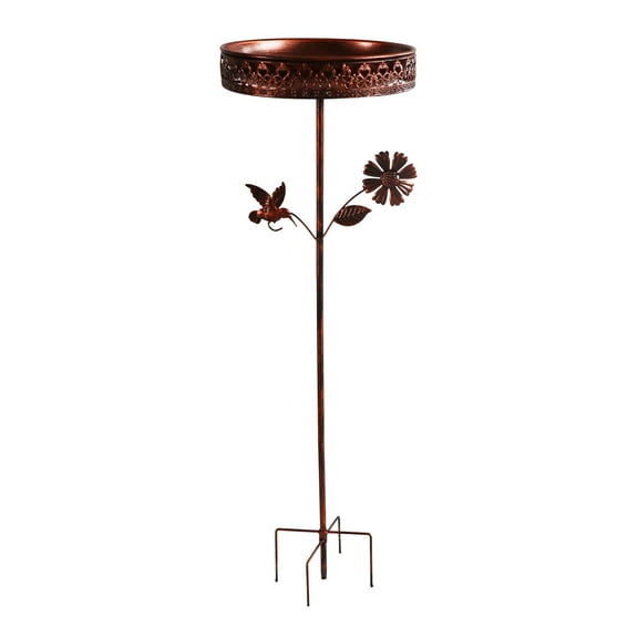 Bird Bath Garden Ornament Feeding Station Tall 32 Inch Iron Stake Stand for Backyard Balcony Housewarming Gift