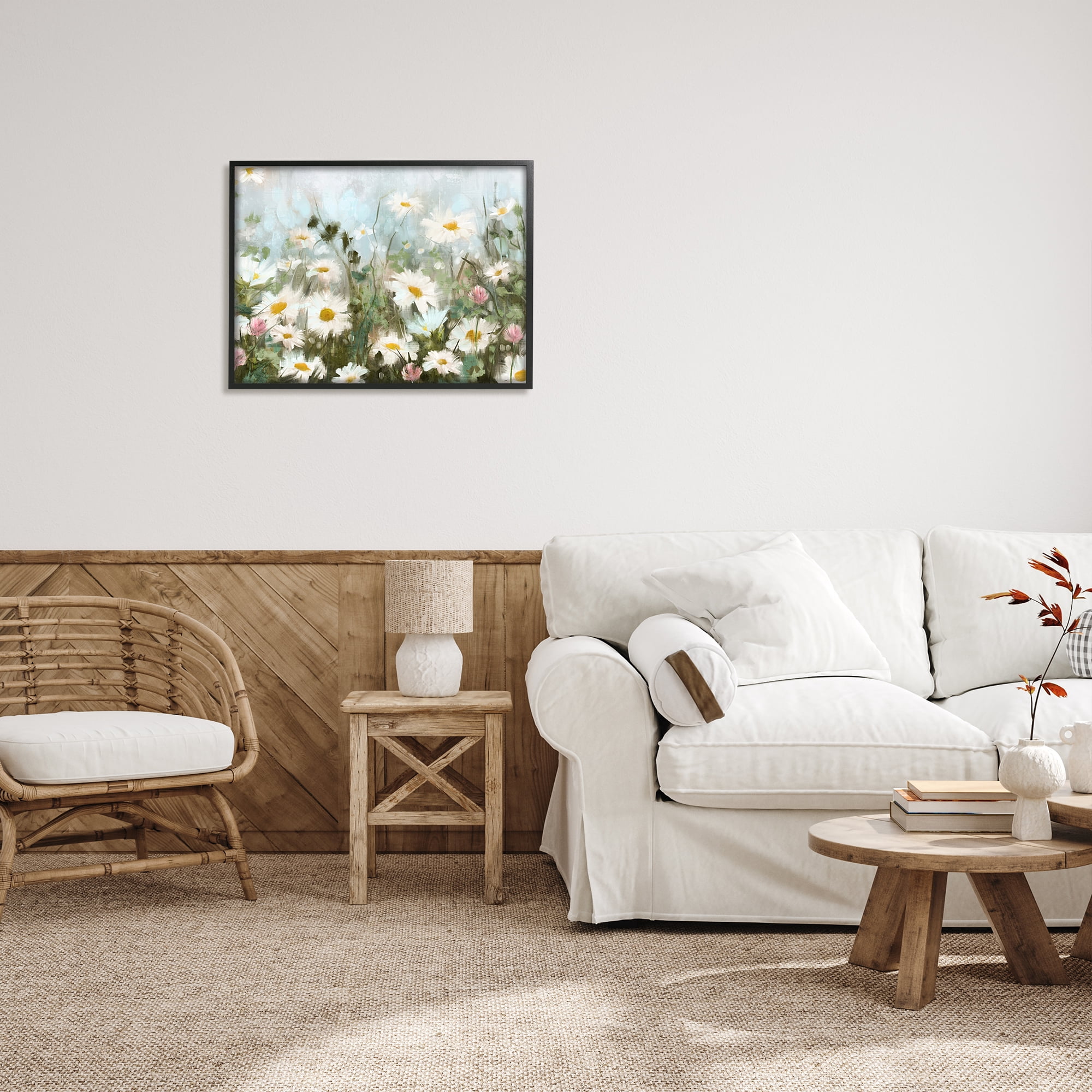 Stupell Industries Daisy Field Painting Botanical & Floral Painting Black Framed Art Print Wall Art, 30 x 24