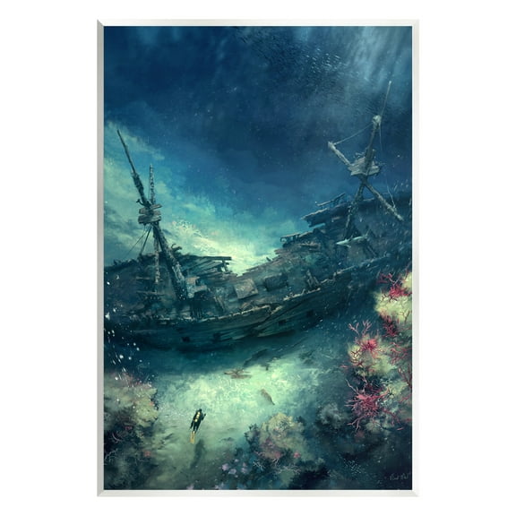 Stupell Industries Deep Sea Shipwreck Transportation Painting Unframed Art Print Wall Art, 10 x 15