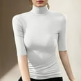 thumbnail image 2 of Women Tops, Women's Mock Turtle Neck Slim Fit Half Elbow 3/4 Short Sleeve T Shirts Tight Tops Basic Tee, 2 of 7