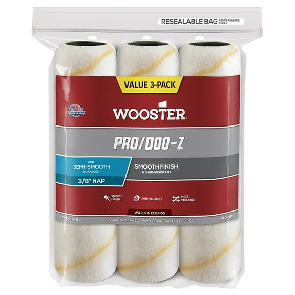 200-Pack of 9” x 3/8” Nap Wooster RR723 Pro/Doo-Z Professional Woven Roller Cover, 3-Pack