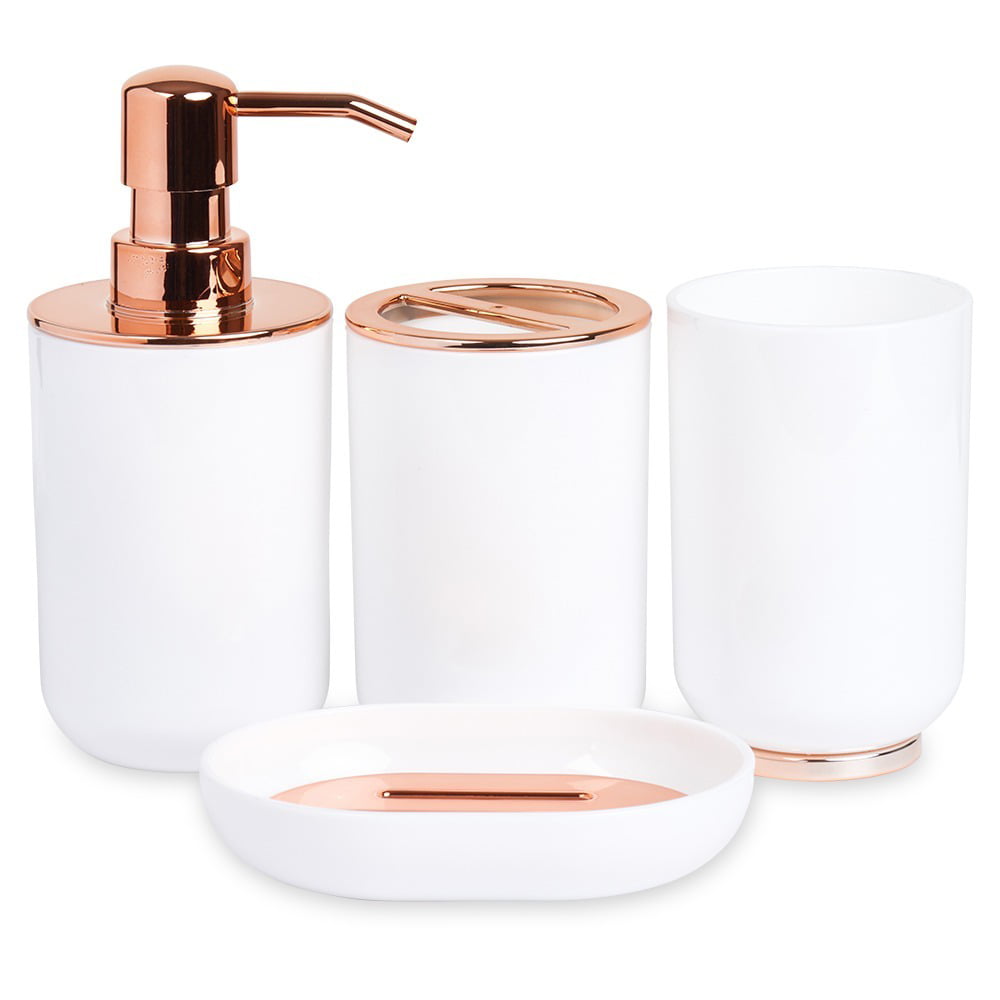 Bathroom Set Rose Gold Sink Accessory Modern Vanity Organizer 6 Pieces Bath Kit 