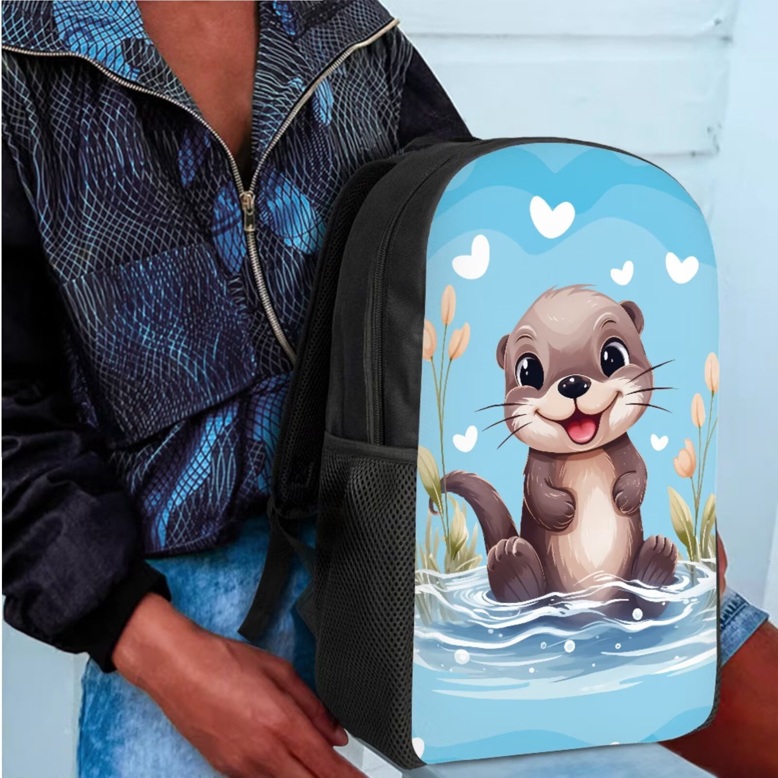 Binienty Otter Bookbag and Lunch Box Set for Girls Boys Teens Middle-School Elementary Bookbags with Pencil Box Case Back To School Backpack Set