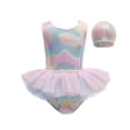 thumbnail image 2 of LYHao Girls Swimwear For Kids With Print And Mesh Overlay Swim Cap Included Eye Catching Beachwear For Girls 2 8 Years Old,Two-Piece Swimwear 7-8 Years Pink, 2 of 5