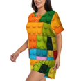 thumbnail image 3 of Womens Pajama Sets With Pocket, Colorful Building Blocks Lounge Sets Short Sleeve Sleepwear PJ Sets for Women, 3 of 6