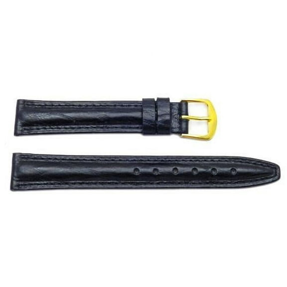 12mm Genuine Leather Textured Padded Black Watch Band