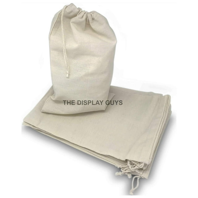 The Display Guys 48-Pack Reusable 12x16 Cotton Canvas Muslin Bags w. Drawstring - Multi-Purpose - Gifts, Laundry, Grocery