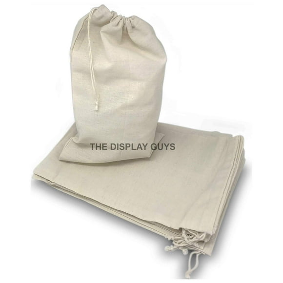 The Display Guys Lot de 48 Sacs en Mousseline de Coton Réutilisables 12x16 avec Cordon de Serrage - Multi-Usages - Cadeaux, Linge, Courses