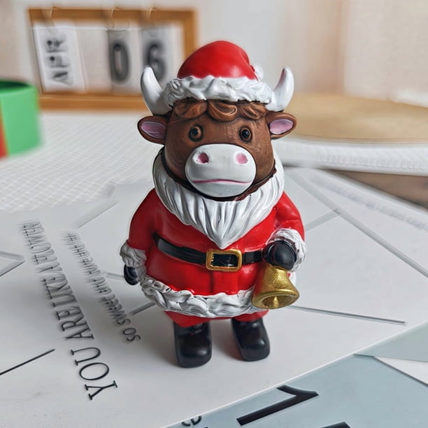 Estatua de resina de vaca navideña para decoración festiva del hogar