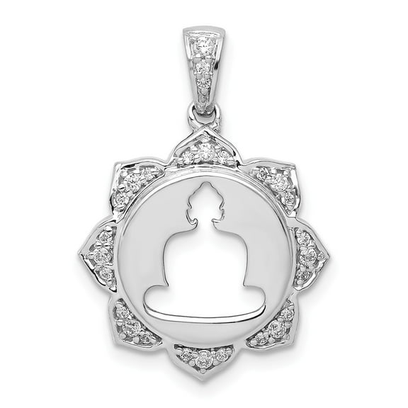 Real 14kt White Gold Diamond Buddha Pendant; for Adults and Teens; for Women and Men