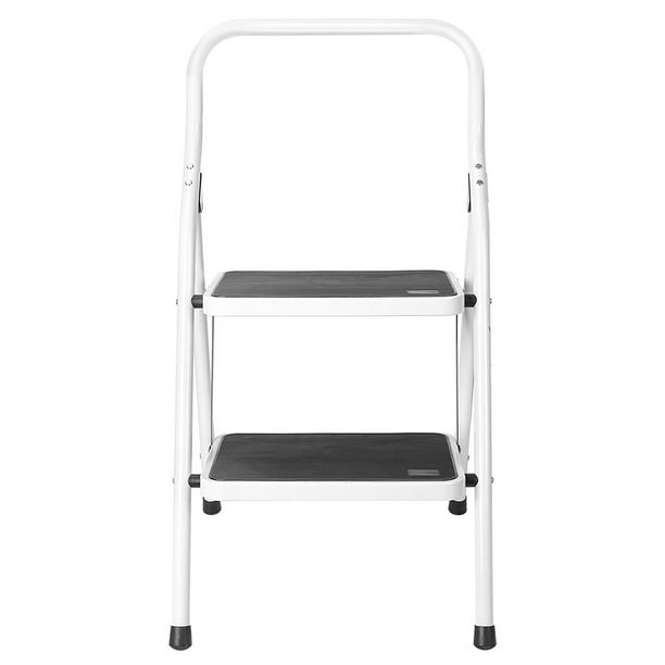 Livingbasics 2 Step Ladder, Folding Step Stool Portable Sturdy Steel Stepladder With Comfy Grip Handle And Anti-Slip Step Feet