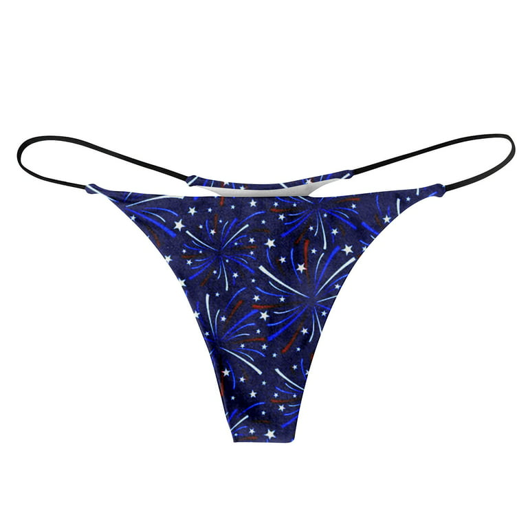 Sksloeg Thong Underwear Women American Flag Printed Bottom Low Rise G-String  Panties Low Waist T Back String Underpants Gift for Women,Blue M 