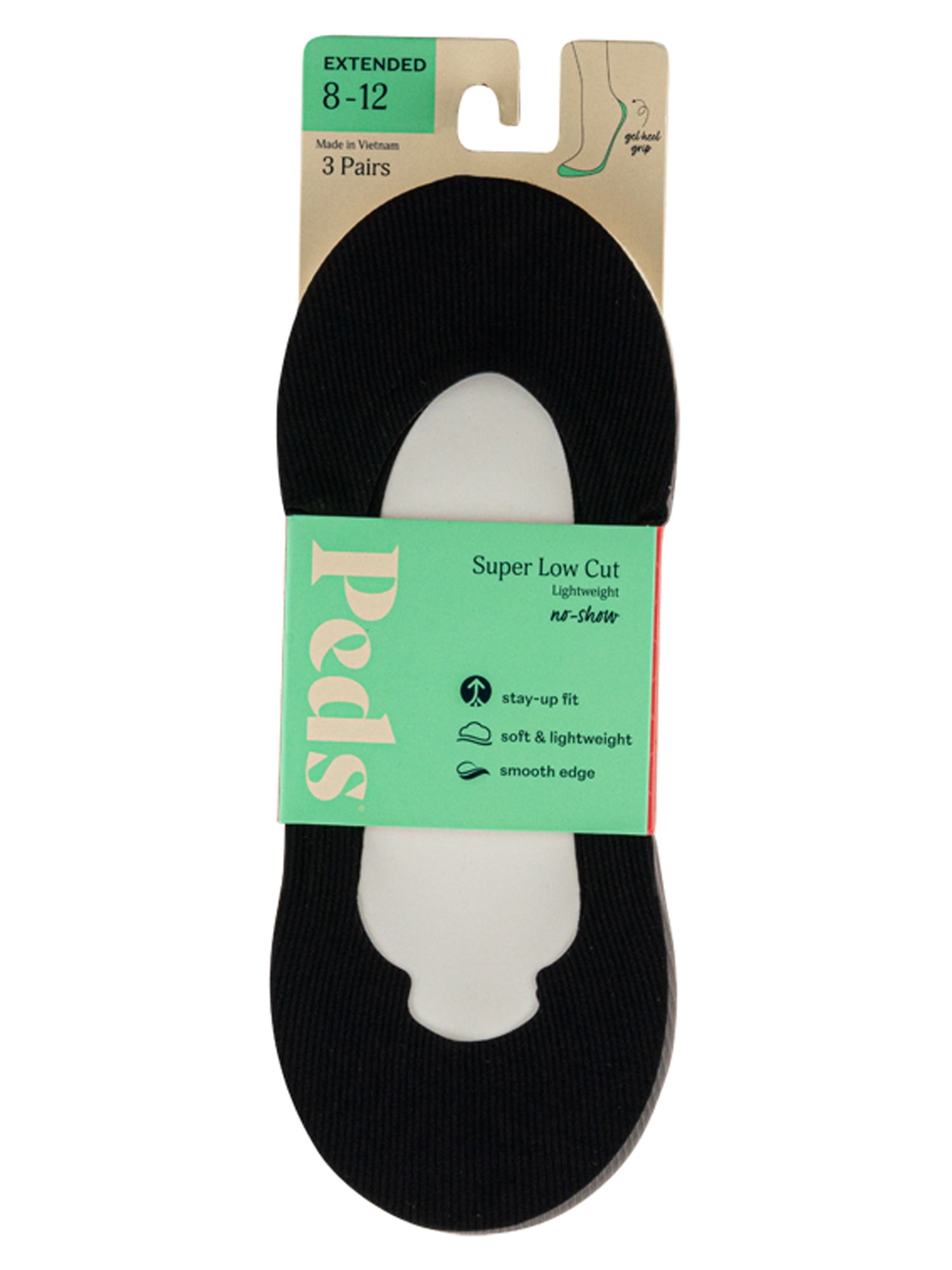 PEDS Women's Smooth Edge Rib Super Low Cut Socks Assorted, 3 Pairs, Sizes 5-10