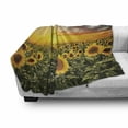 thumbnail image 3 of Mediterranean Soft Flannel Fleece Blanket, Sunflowers Field in Spring Sunset Habitat Scenery Nature Countryside Rural, Cozy Plush for Indoor and Outdoor Use, 50" x 70", Green Yellow, by Ambesonne, 3 of 6