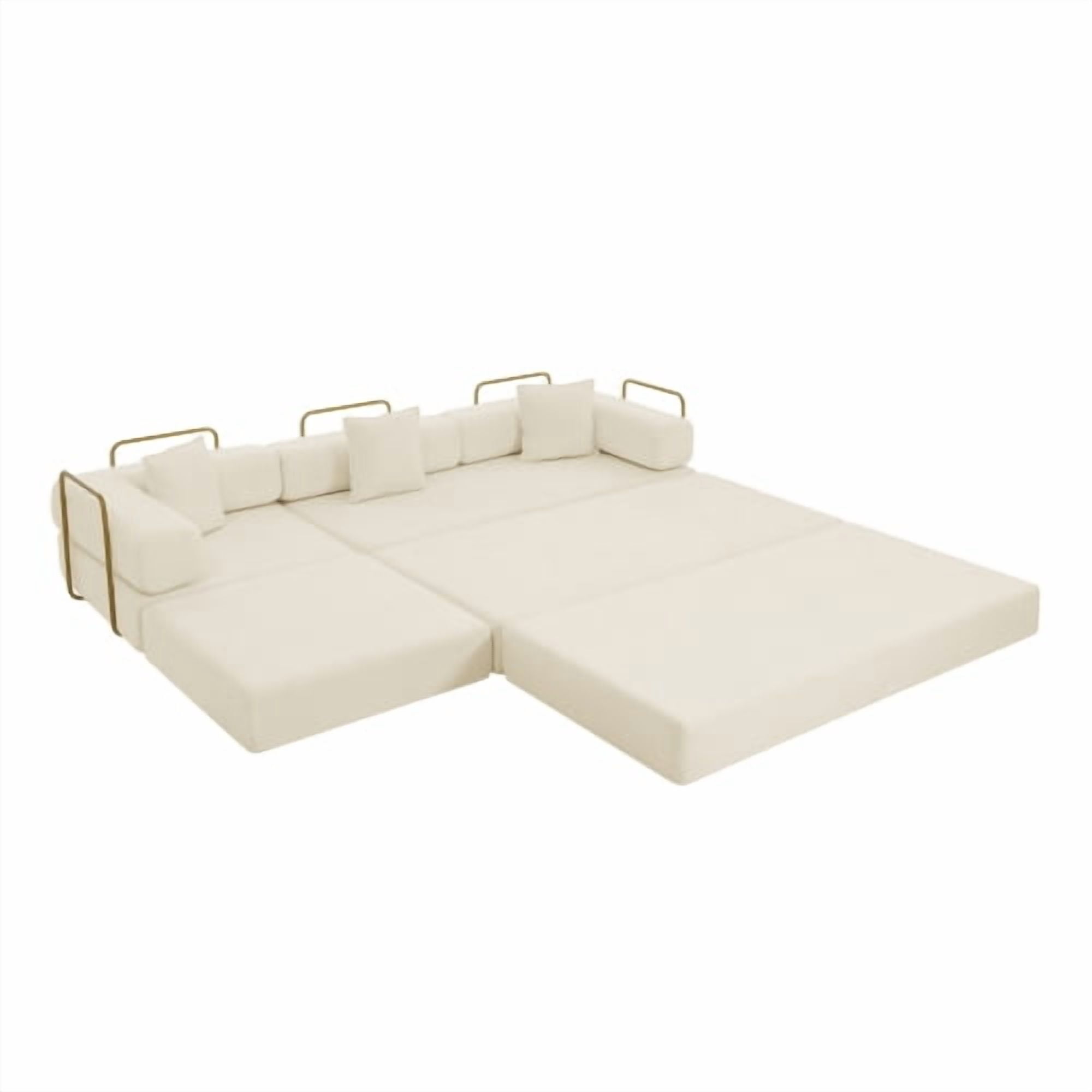 108" Modular Sectional Sofa with L-Shape Chaise, Convertible Sleeper Sofa Bed, Corduroy Cloud Couch with Deep Seat, No Assembly Required, Removable Backrest, Beige