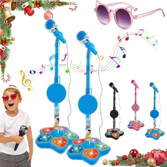 The All in One Microphone Toy, 2026 New Music Microphone, Karaoke Machine with Adjustable Stand, Speaker and LED Lights, Multifunctional Singing Girls Boys (Blue *2)