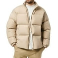 thumbnail image 3 of yuCgh Men's Stand Collar Puffer Jacket, Long Sleeve Zip Up Cotton Coat, Thickened Warm Loose Fit for Winter Casual & Outdoor Protection,Khaki,M, 3 of 5