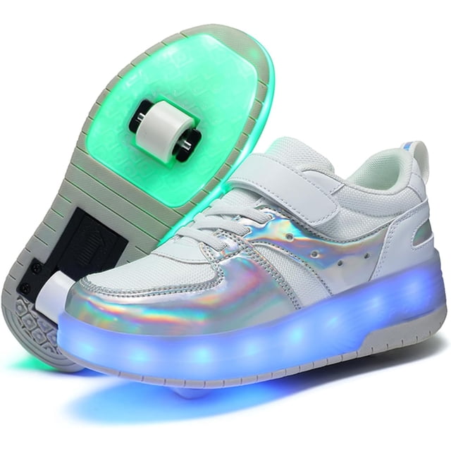 QOEUCME Zapatos con luz LED para principiantes con ruedas, patines para niños, patines brillantes, zapatos de skate, zapatos luminosos al aire libre para fiesta, cumpleaños, Navidad, el mejor regalo