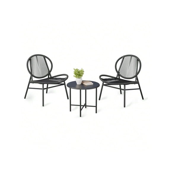Bingirl 3 Piece Outdoor Seating Acapulco Chair All Weather Small Patio Bistro Set Of 2 Chairs And Side Table Modern Outdoor Furniture For Backyard Garden Balcony