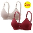 thumbnail image 2 of Ecqkame Bras for Women No Underwire 2Pc Solid Color Stretchy Lightly Comft Wireless Seamless Spaghetti Strap Evryday Bras Women's Bra Wine B 40/90, 2 of 5
